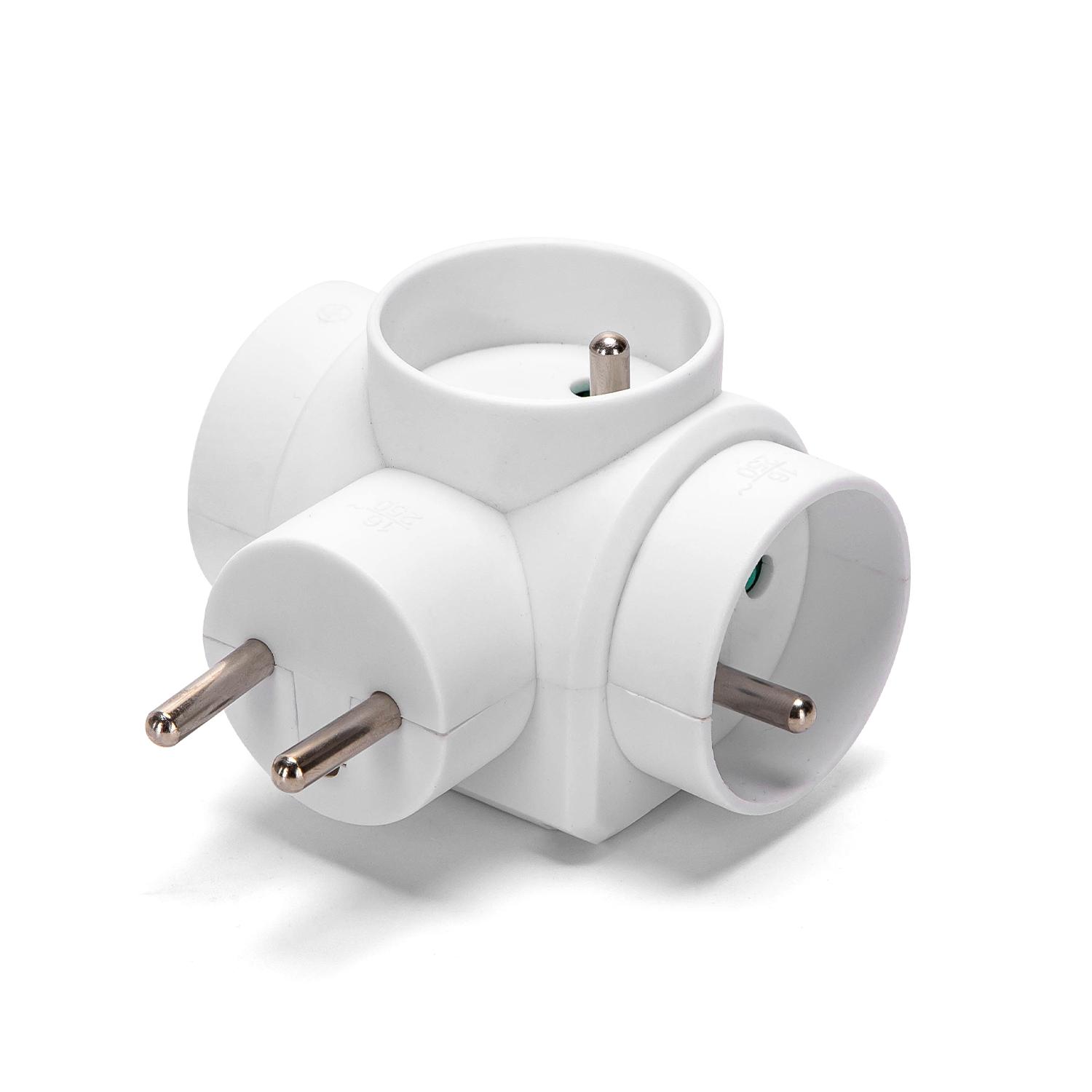 French 3-Way Adaptor (Without Switch) 16A White