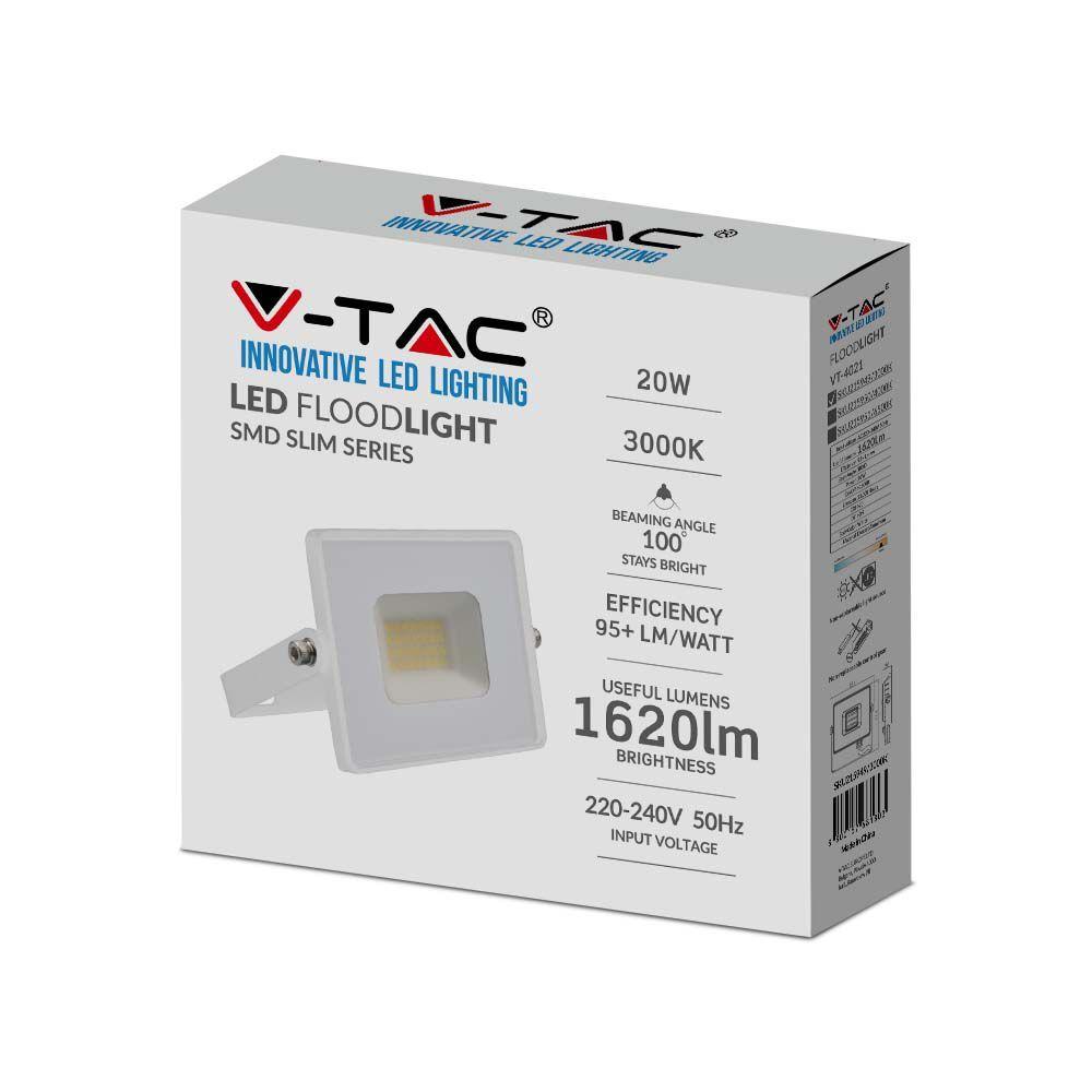 20W Naświetlacz LED SMD, Barwa:3000K, Obudowa: Biała, VTAC, SKU 215949