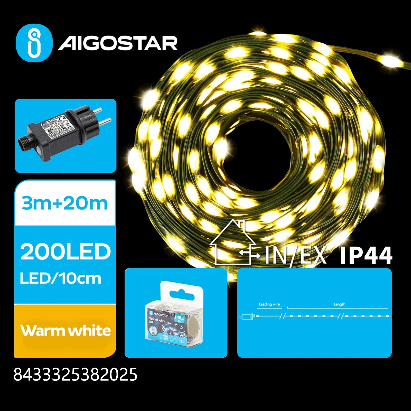 Low voltage string lights(PVC & copper), warm white, 20m