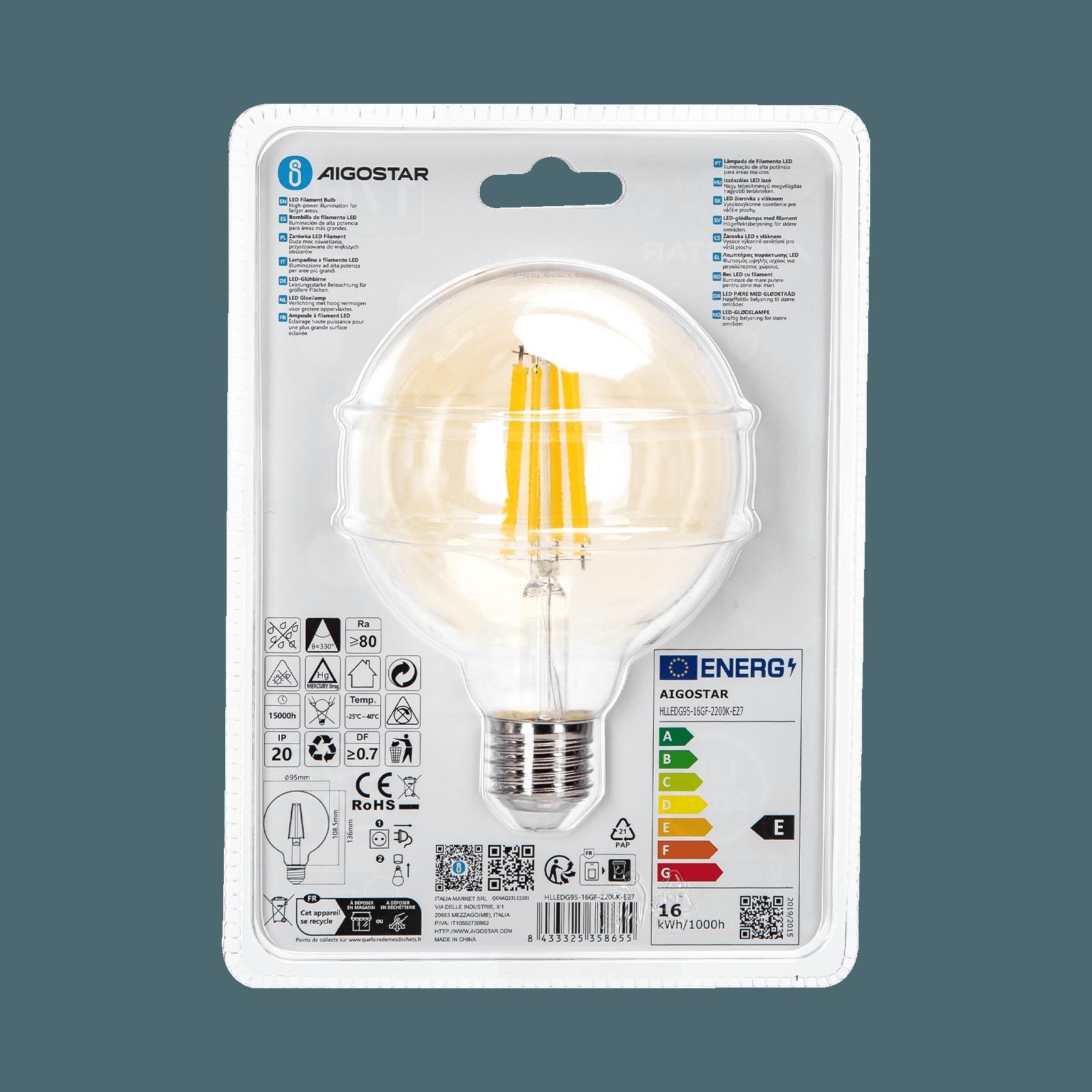 LED Filament Bulb (Amber) G95 E27 16W