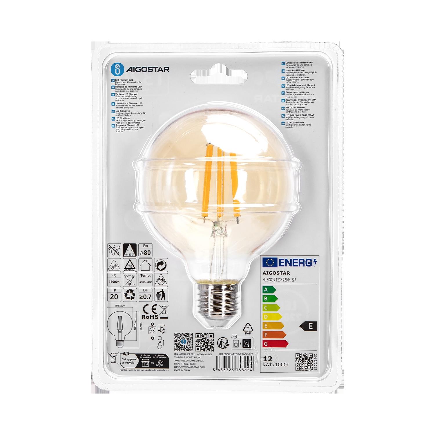 LED Filament Bulb (Amber) G95 E27 12W