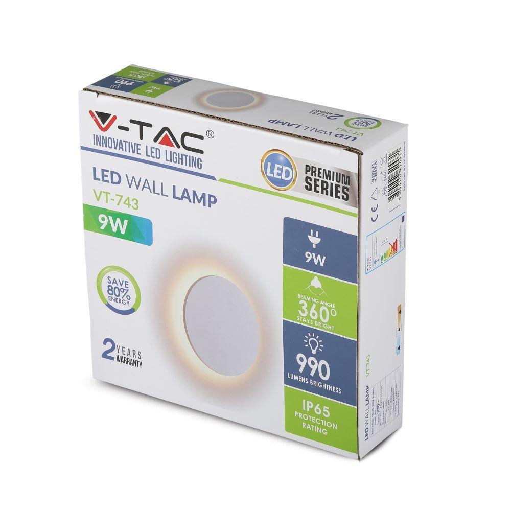 9W Kinkiet okrągły LED, CHIP BRIDGELUX, Barwa:3000K, Biały, VTAC, SKU 7526