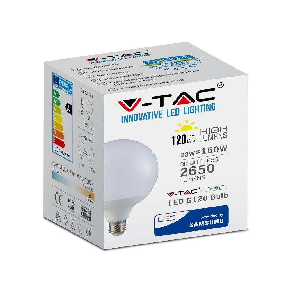 VT-242 22W G120 PLASTIC BULB SAMSUNG CHIP 6400K E27(120LM/WATT)