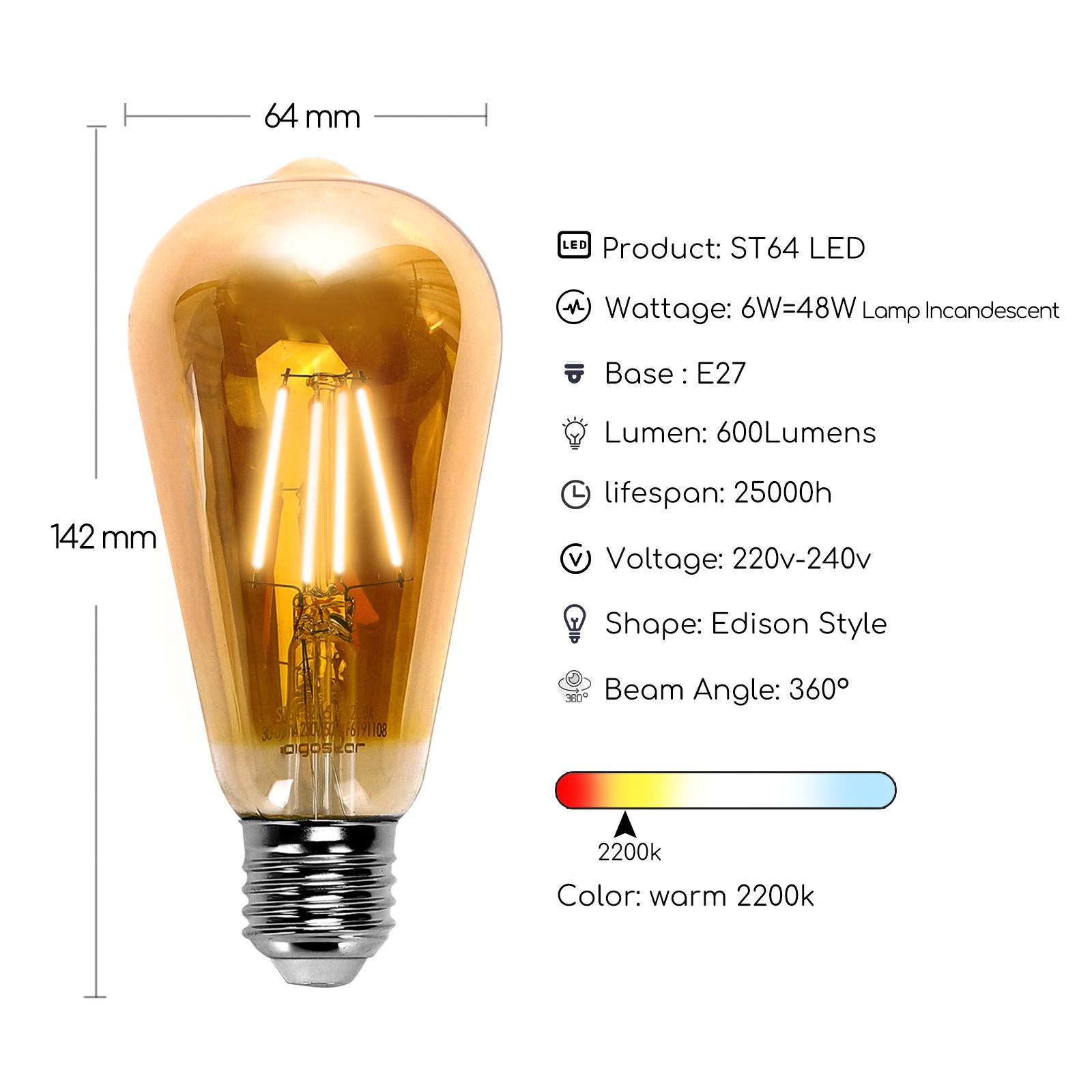 LED Filament Bulb (Amber) ST64 E27 6W