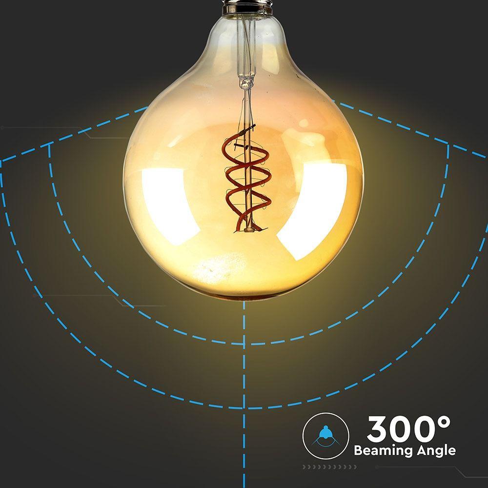 6W G125 Żarówka LED Filament 2xSpieral, Klosz Bursztynowy, Barwa:2200K, Trzonek:E27, VTAC, SKU 7328