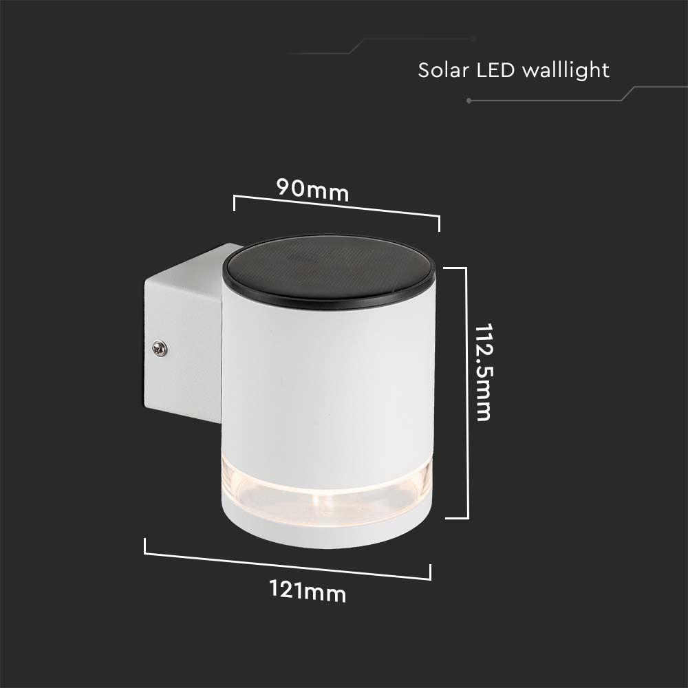 1W Lampa Ścienna LED SMD solarna, Barwa: 3000K, Obudowa: Biała     , VTAC, SKU 23013