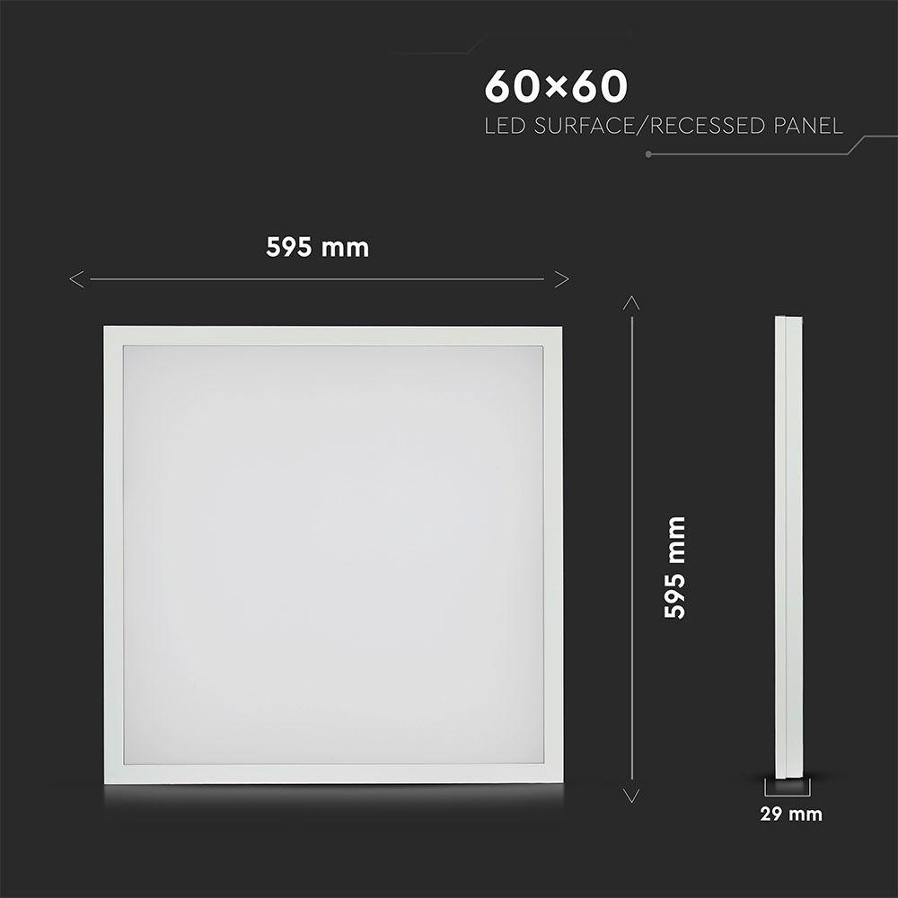 VT-6142 40W LED BACKLIT PANEL 600x600MM 2IN1(SURFACE/RECESSED) 6500K (100LM/W) 6PCS/PACK