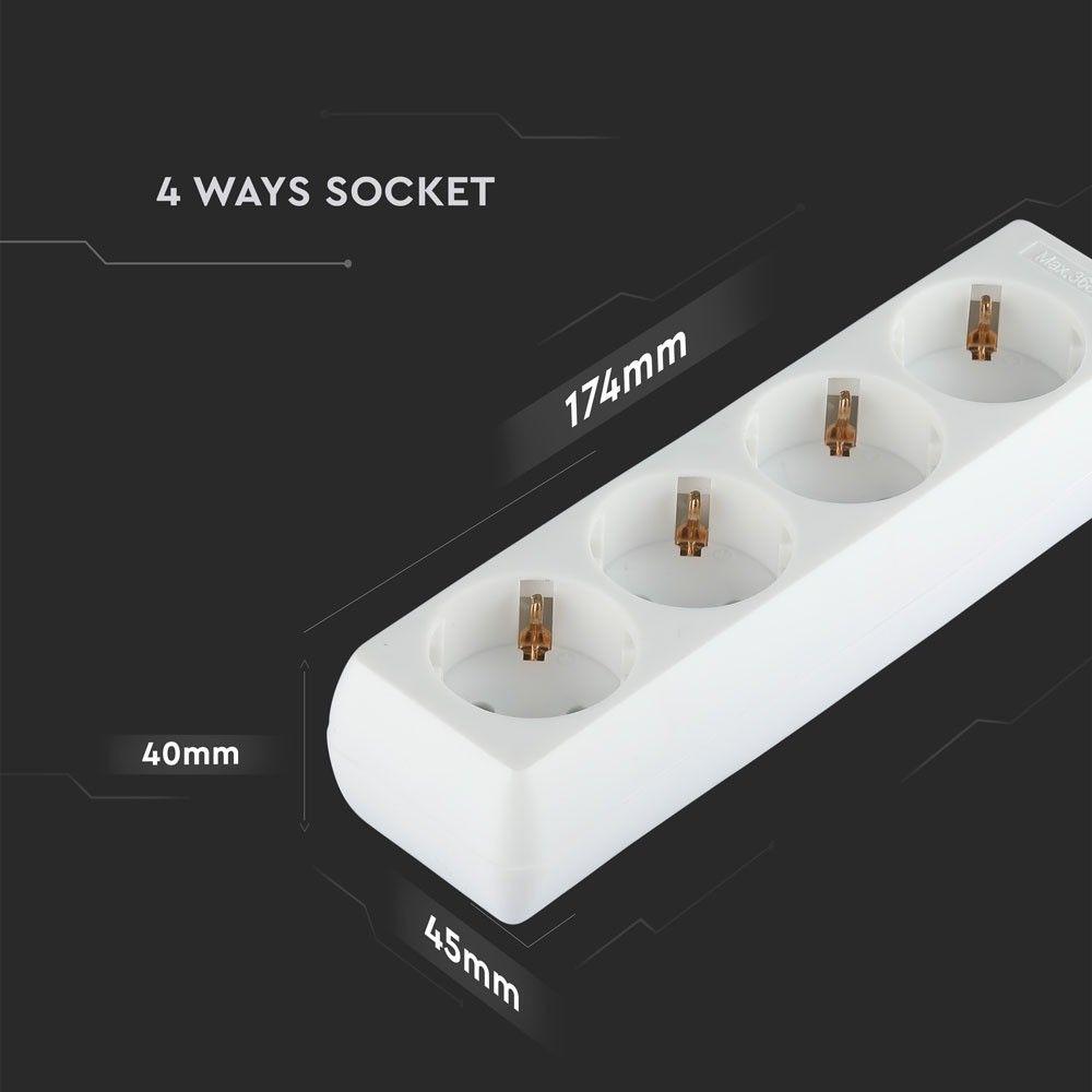 Przedłużacz mieszkaniowy 4 GN., 3x1.5 G. X 3M,  Biały, VTAC, SKU 8757