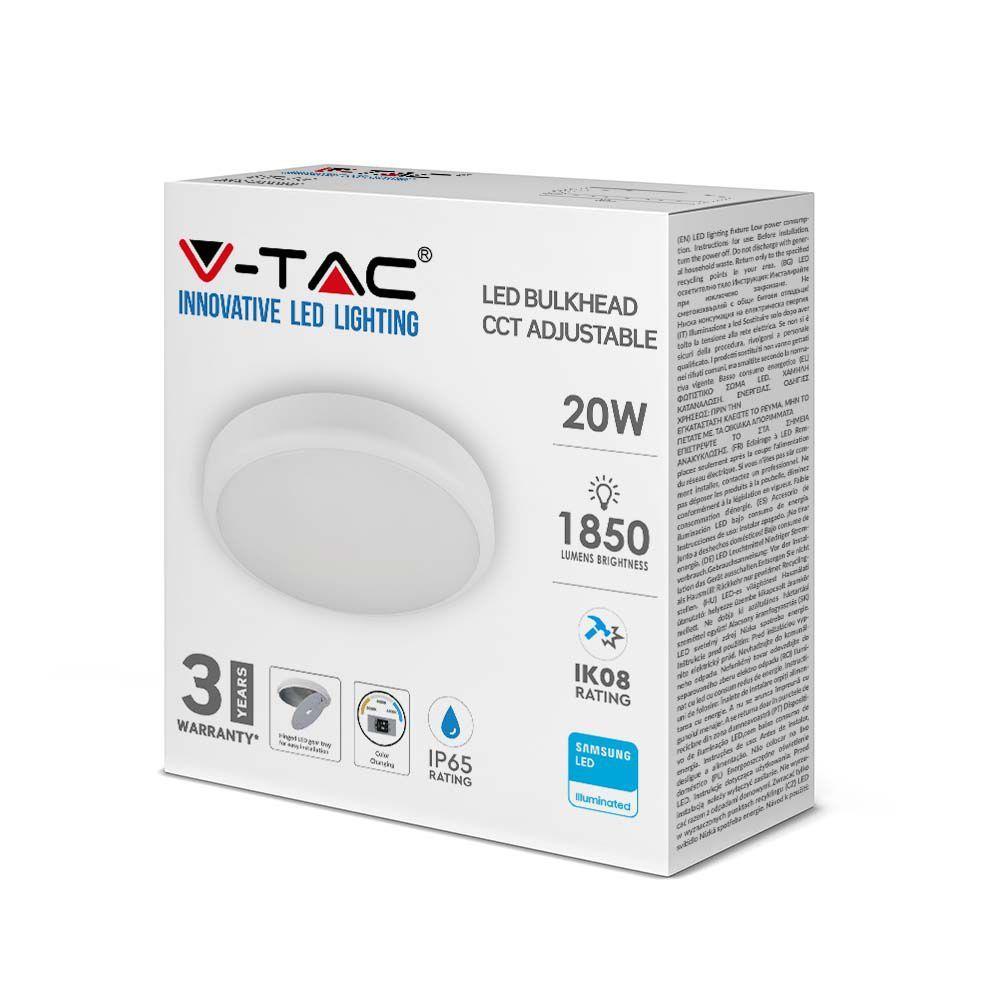 VT-24SES 20W LED DOME LIGHT EMERGENCY BATTERY+SENSOR SAMSUNG CHIP CCT 3IN1 IP65 3 YRS WTY