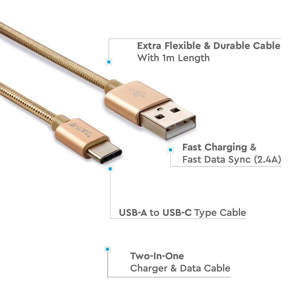 Przewód USB typ: C, 1m, Złoty, VTAC, SKU 8493