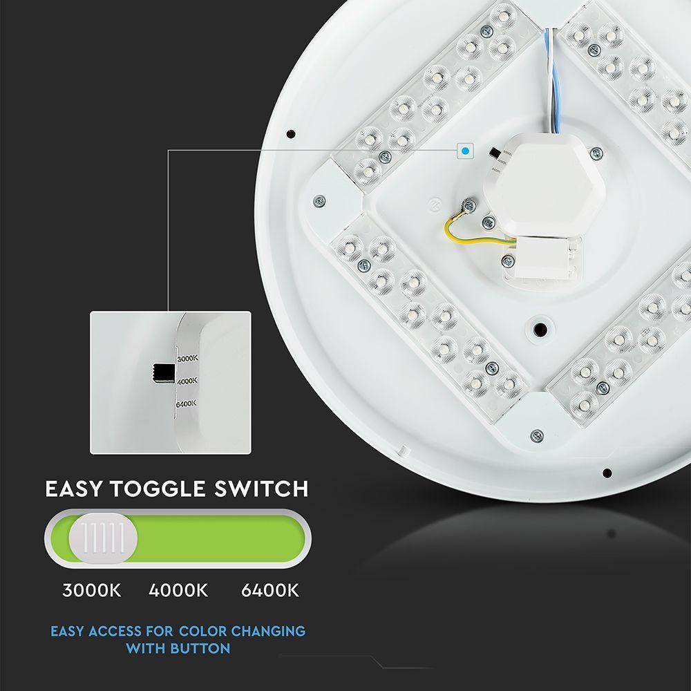 VT-8424 24W LED DOME LIGHT 350MM MILKY COVER CCT 3IN1 ROUND