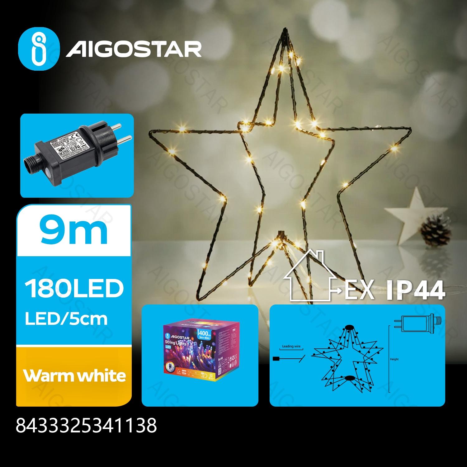 Christmas decoration - low-voltage 3D pentagram light, warm white, 5 m+H60 cm