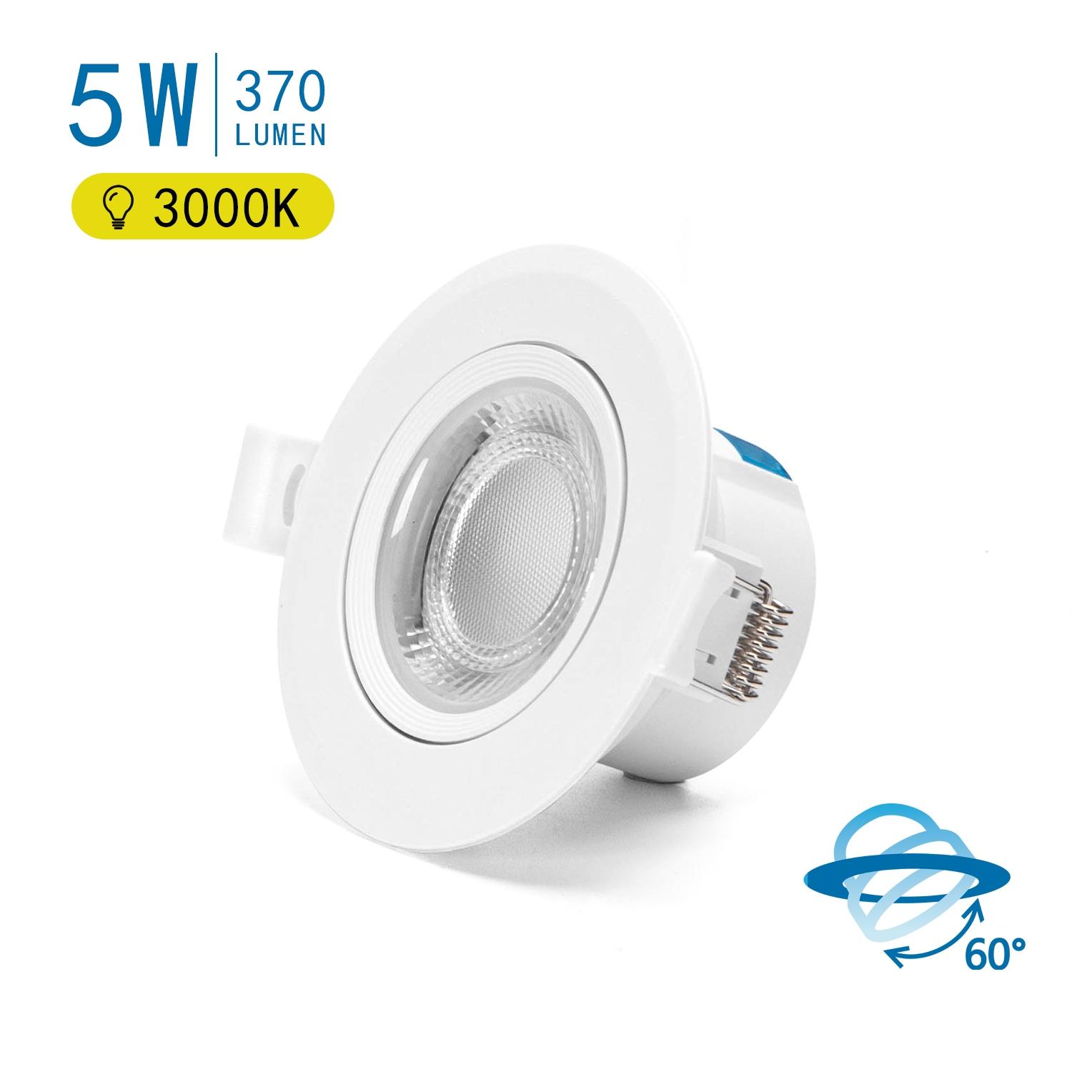 LED  Flush-mounted Round Downlight with Adjustable Angle 5W Yellow Light