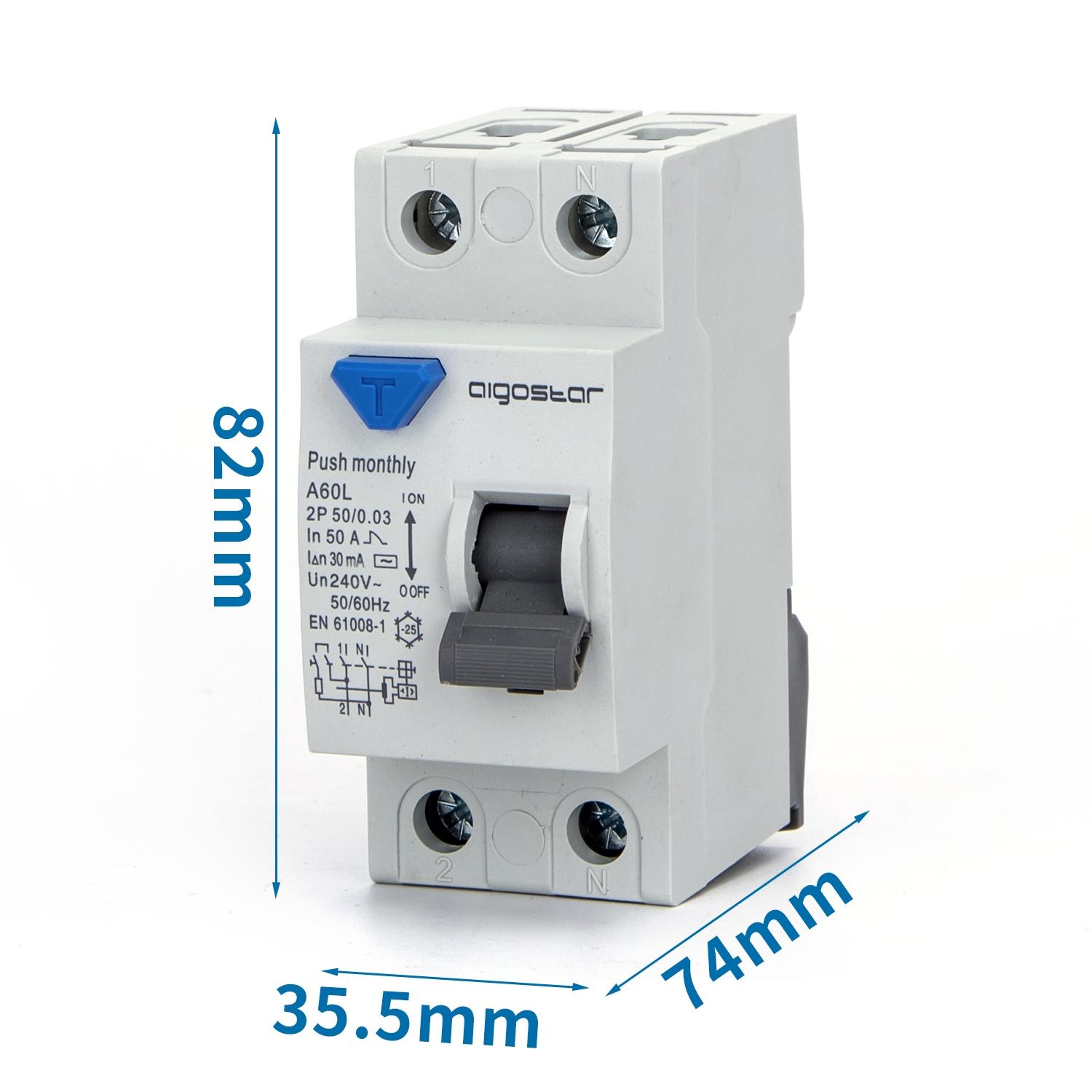 Residual Current Circuit Breaker 2P 50A 30mA AC Gray