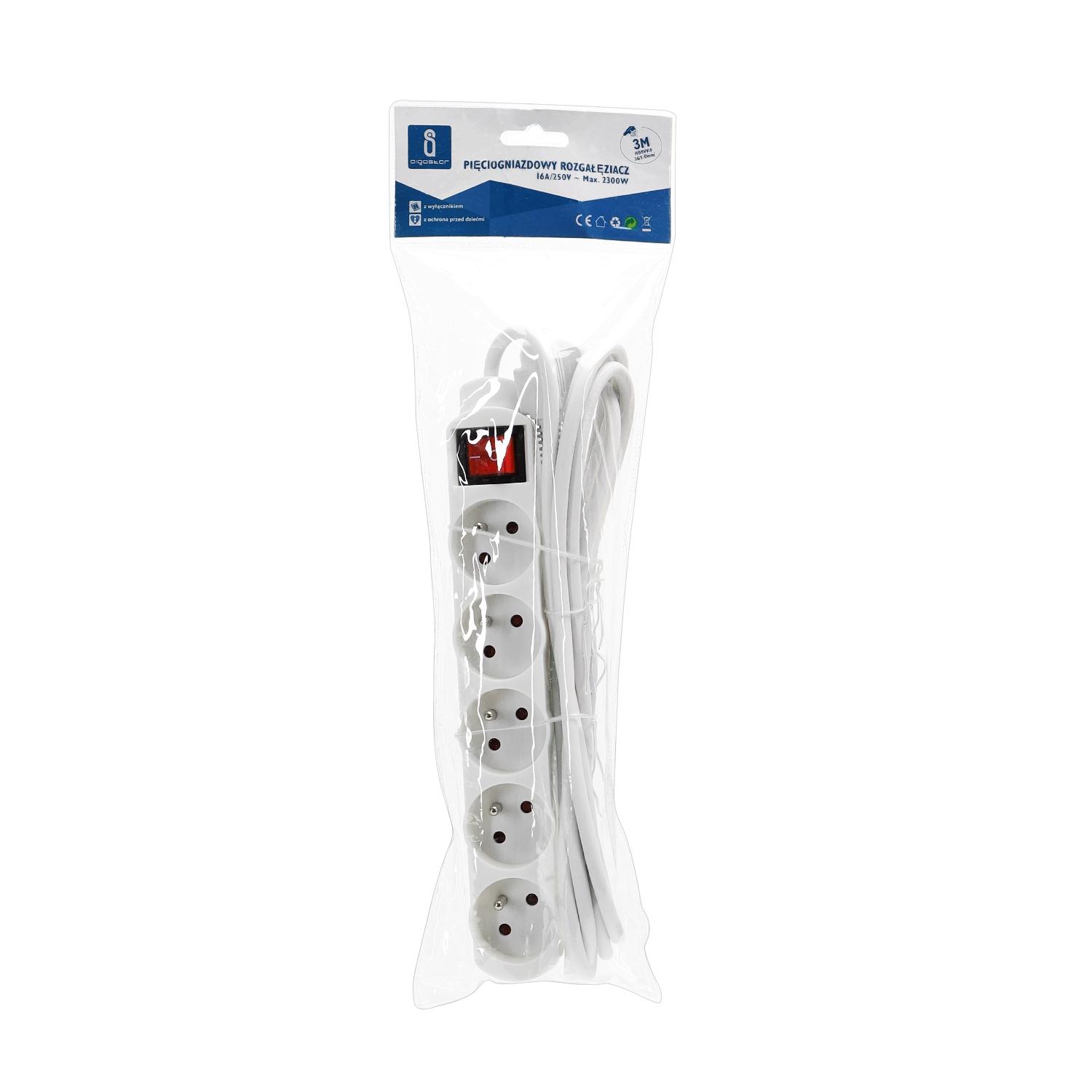 Power strips 5-way 3m H05VV-F 3G1.0m㎡ White