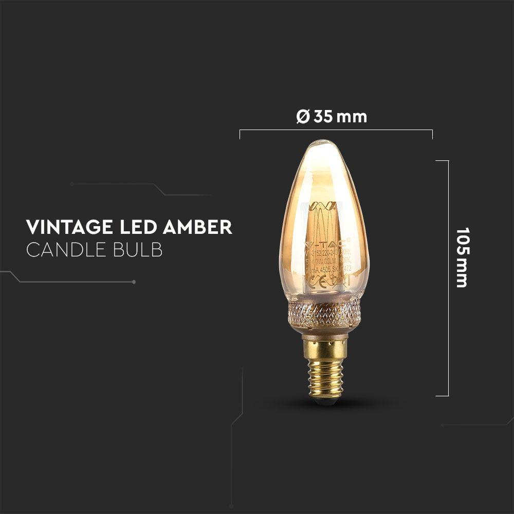 VT-2152 2W LED ART FILAMENT CANDLE BULB-AMBER GLASS 1800K E14