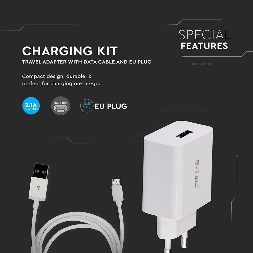 VT-5371 CHARGING SET WITH TRAVEL ADAPTER & MICRO USB CABLE-WHITE