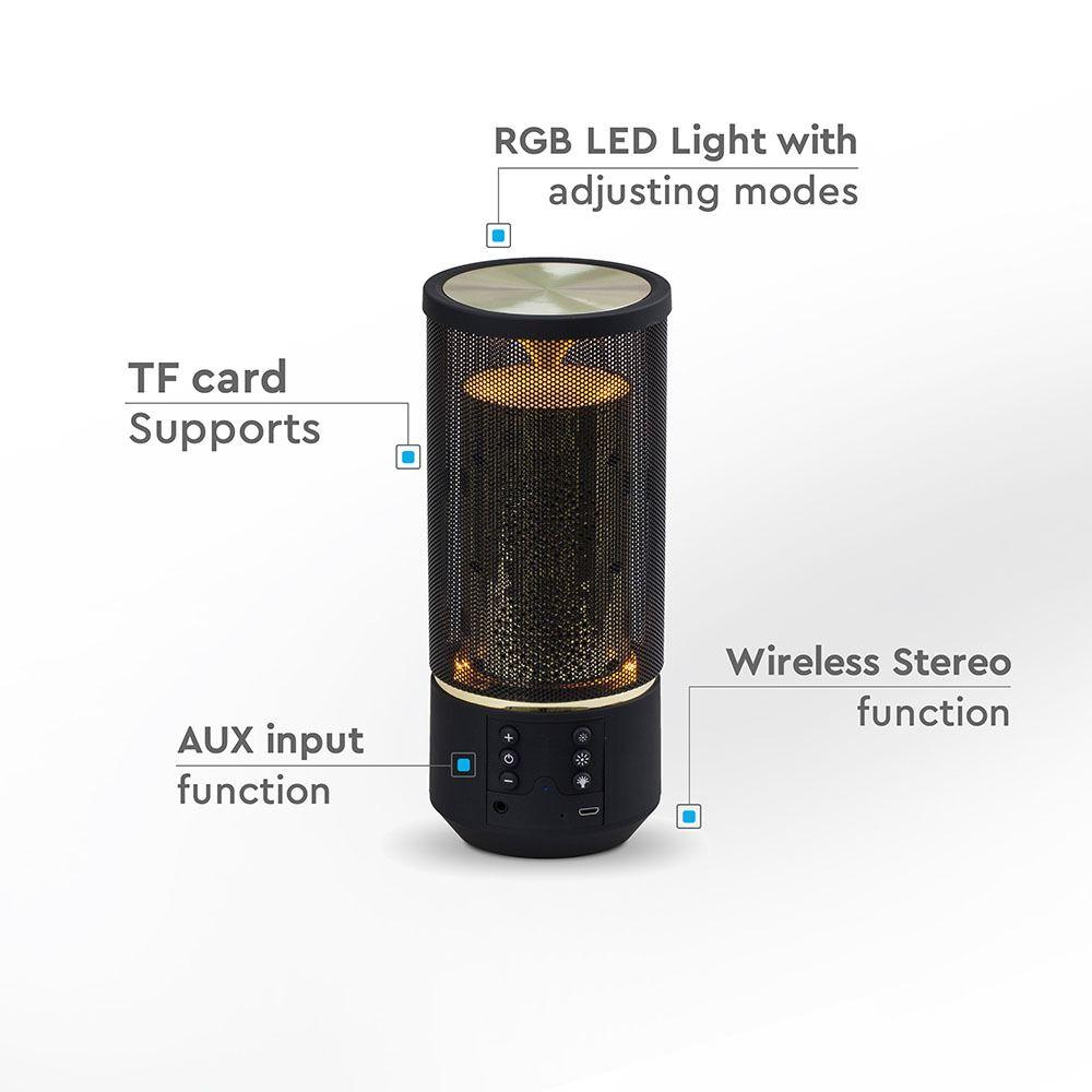 Głośnik bluetooth z funkcją TWS, 6 stopniowe podświetlenie/AUX/USB/Slot MICRO SD/1200mAh, Czarny, VTAC, SKU 7724