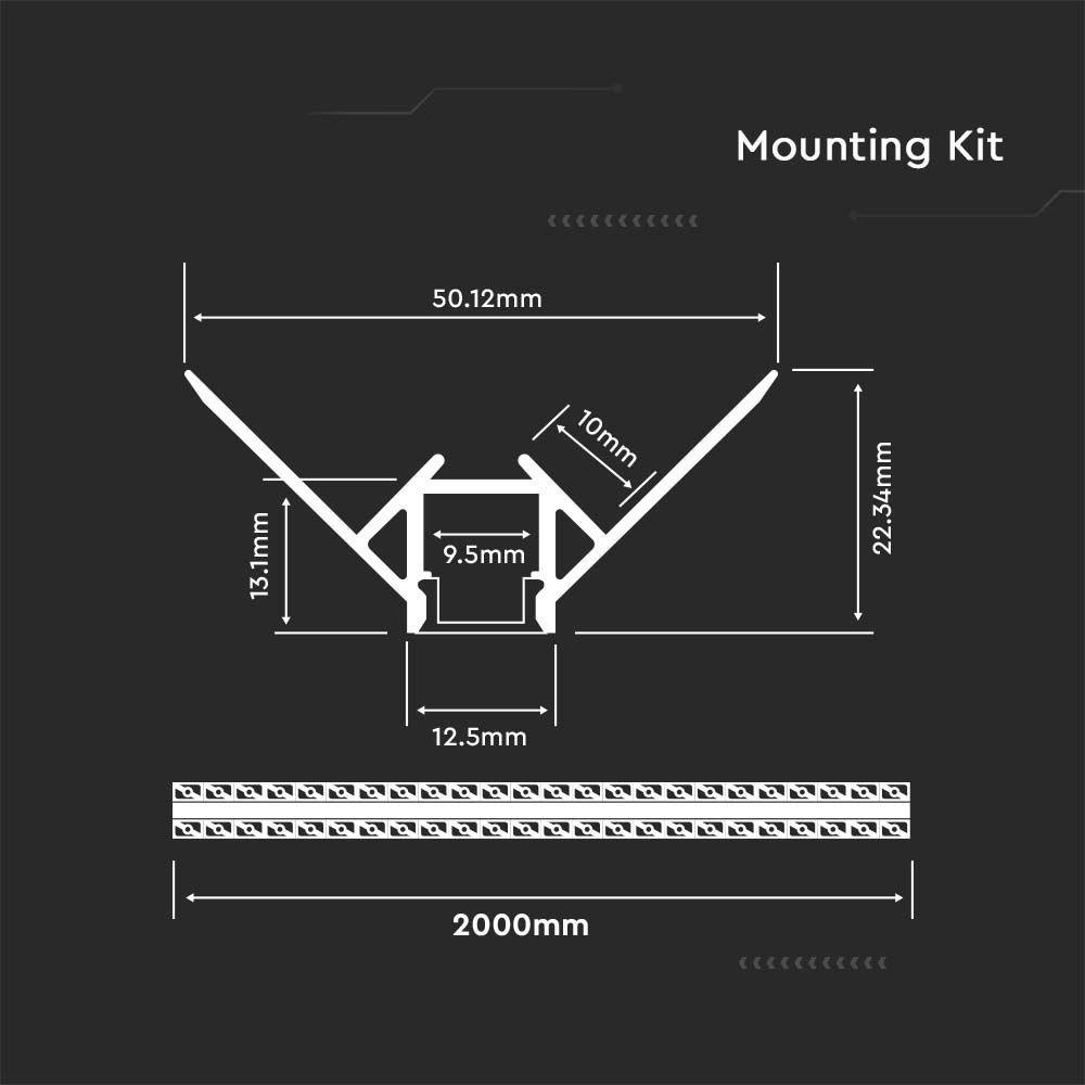 VT-8103 MOUNTING KIT WITH DIFFUSER FOR LED STRIP 2000x50.12x22.34MM SILVER