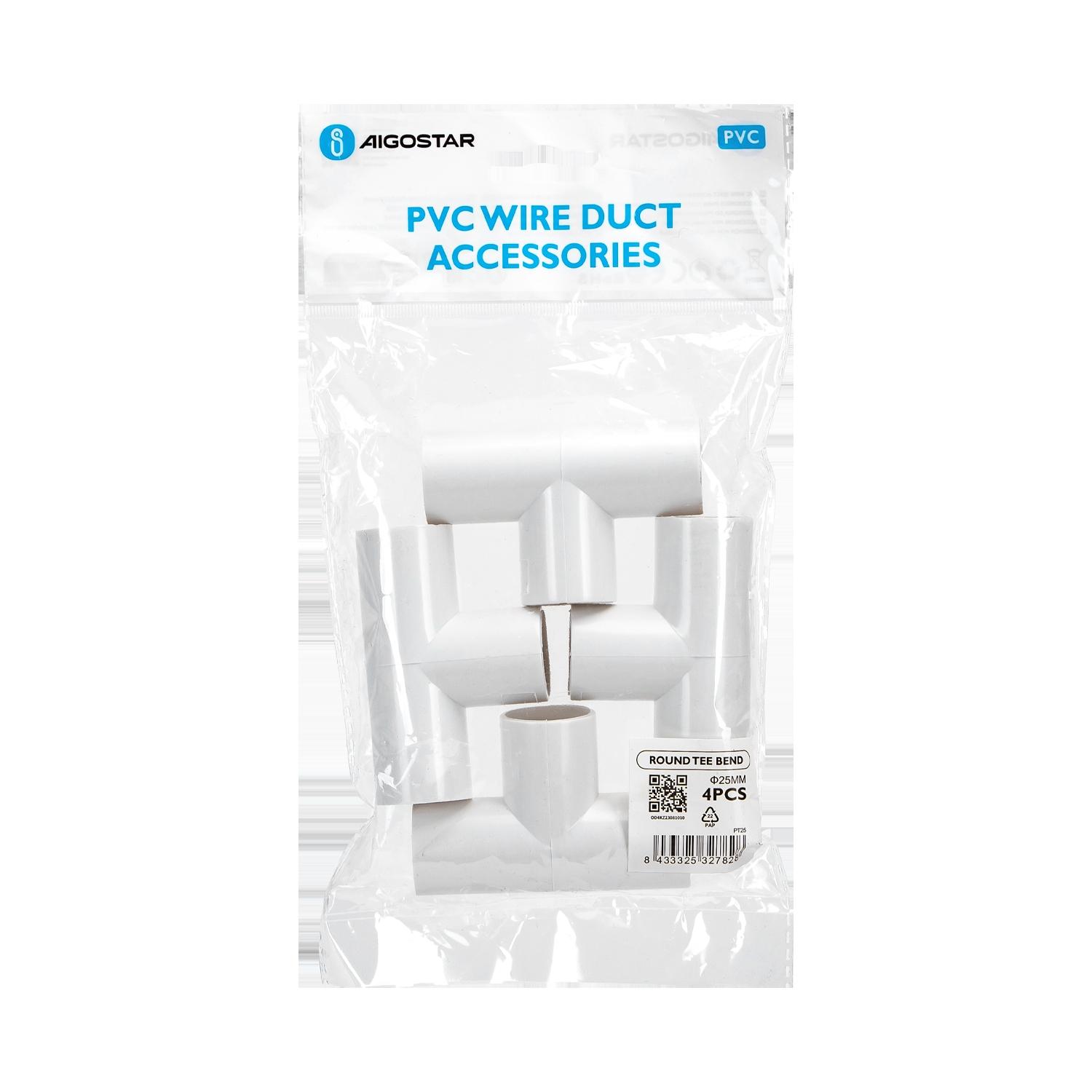 PVC Round Wire Duct Tee Bend White 25mm 4PCS