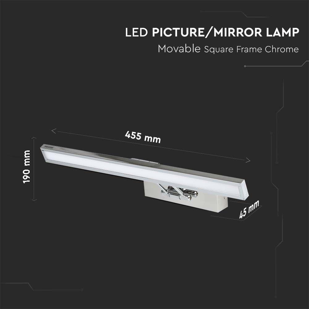 VT-7009CH 9W LED PICTURE/MIRROR LAMP MOVABLE SQUARE FRAME CHROME 4000K D:455