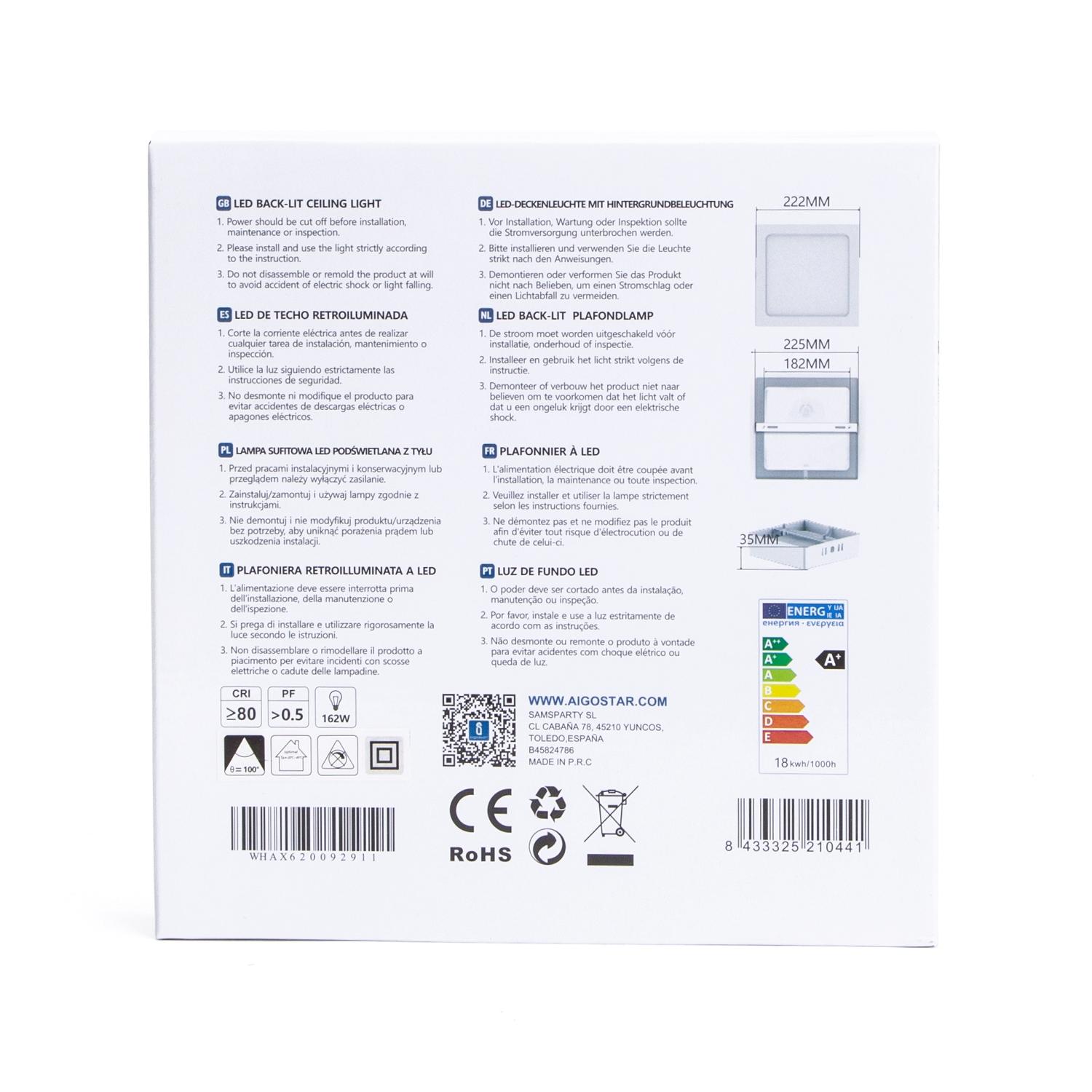 E6 LED  Surface-mounted Square Downlight 18W White Light