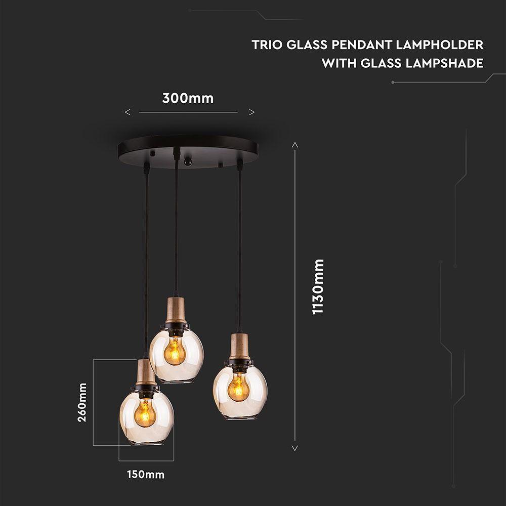 VT-7307 E27 TRIO GLASS PENDANT LAMPHOLDER WITH GLASS LAMPSHADE-AMBER GLASS