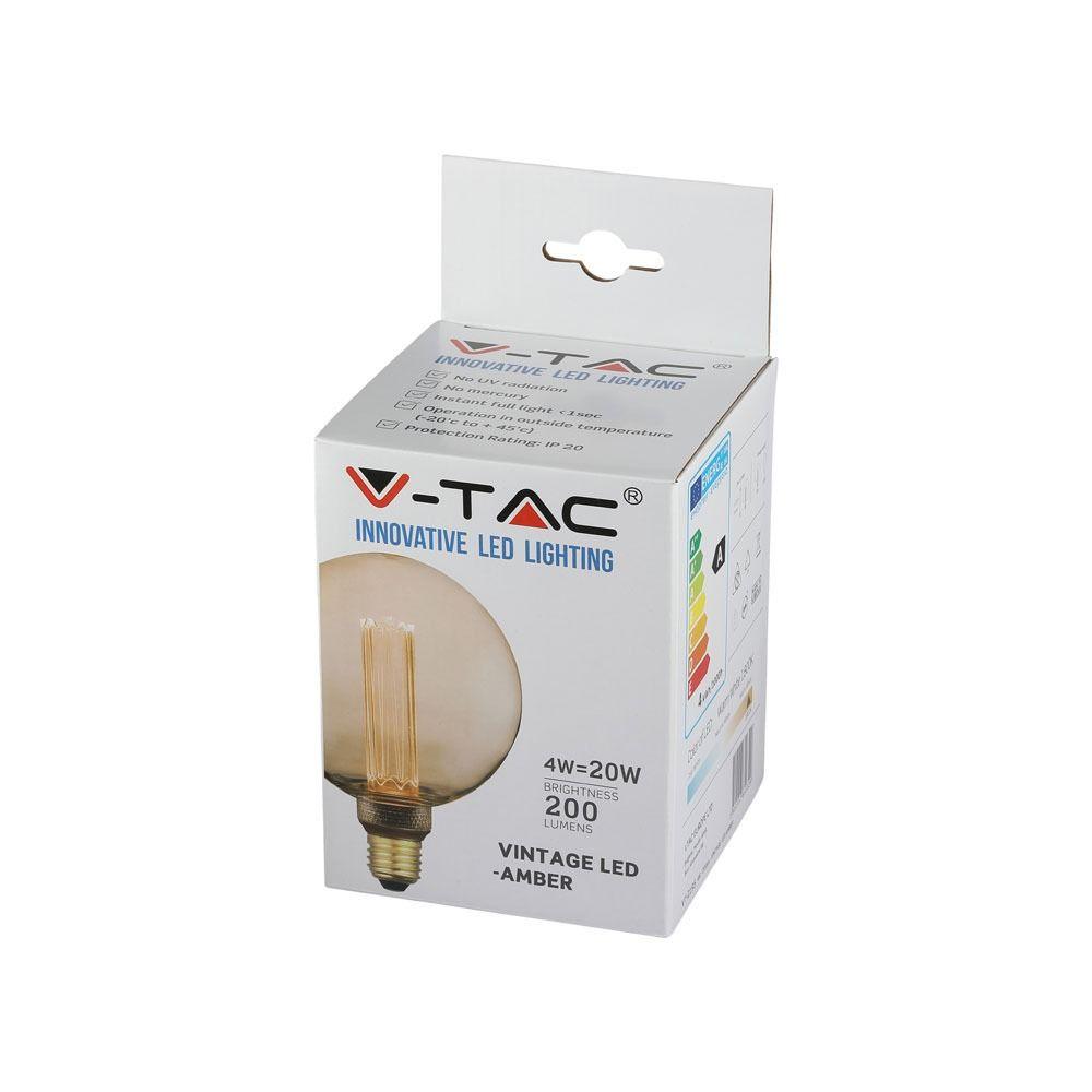 4W G125 Żarówka LED Filament, Klosz Bursztynowy, Barwa:1800K, Trzonek:E27, VTAC, SKU 7475