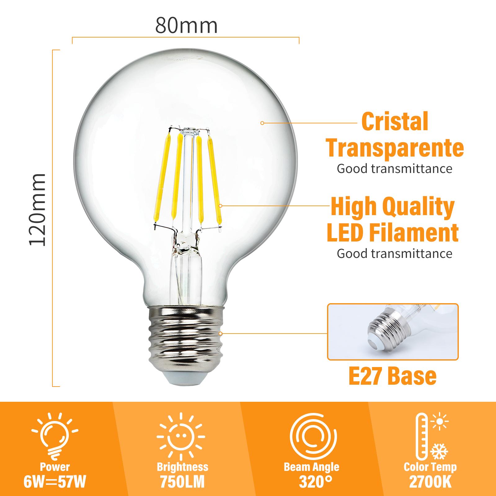 LED Filament Bulb (Clear) G80 E27 6W