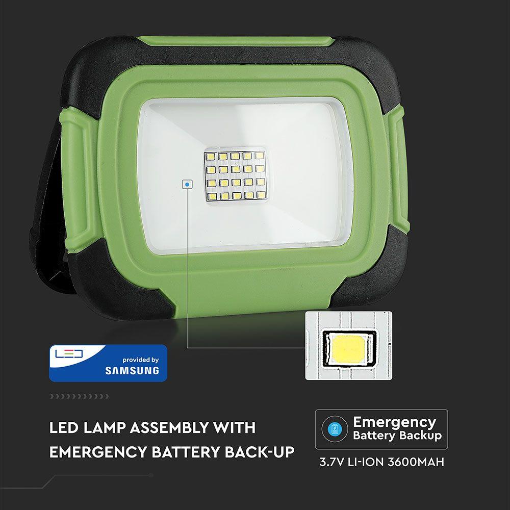 10W Naświetlacz LED z akumulatorem, Chip SAMSUNG, Barwa:4000K, VTAC, SKU 20038