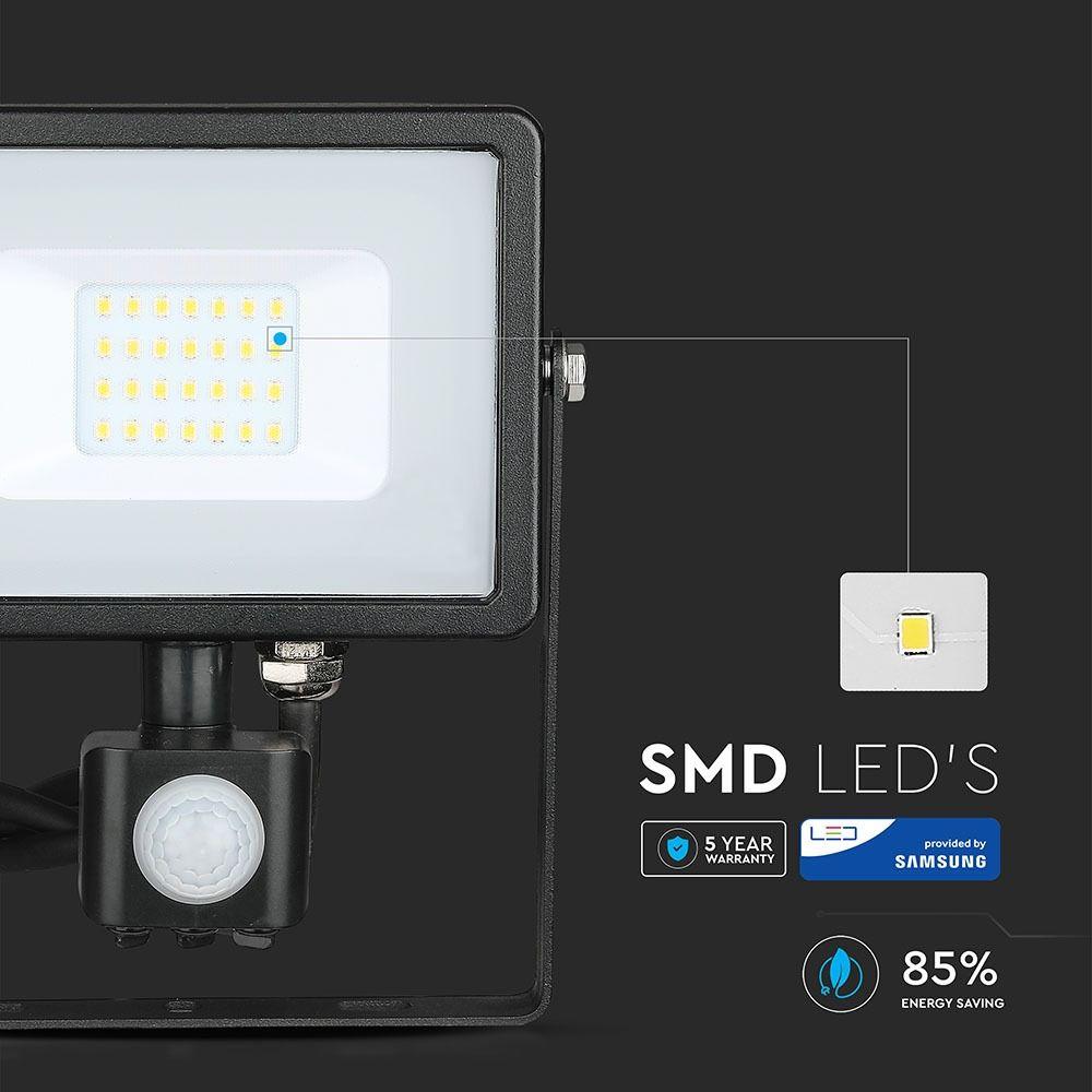 VT-20-S 20W SMD PIR SENSOR FLOODLIGHT SAMSUNG CHIP 6400K BLACK BODY