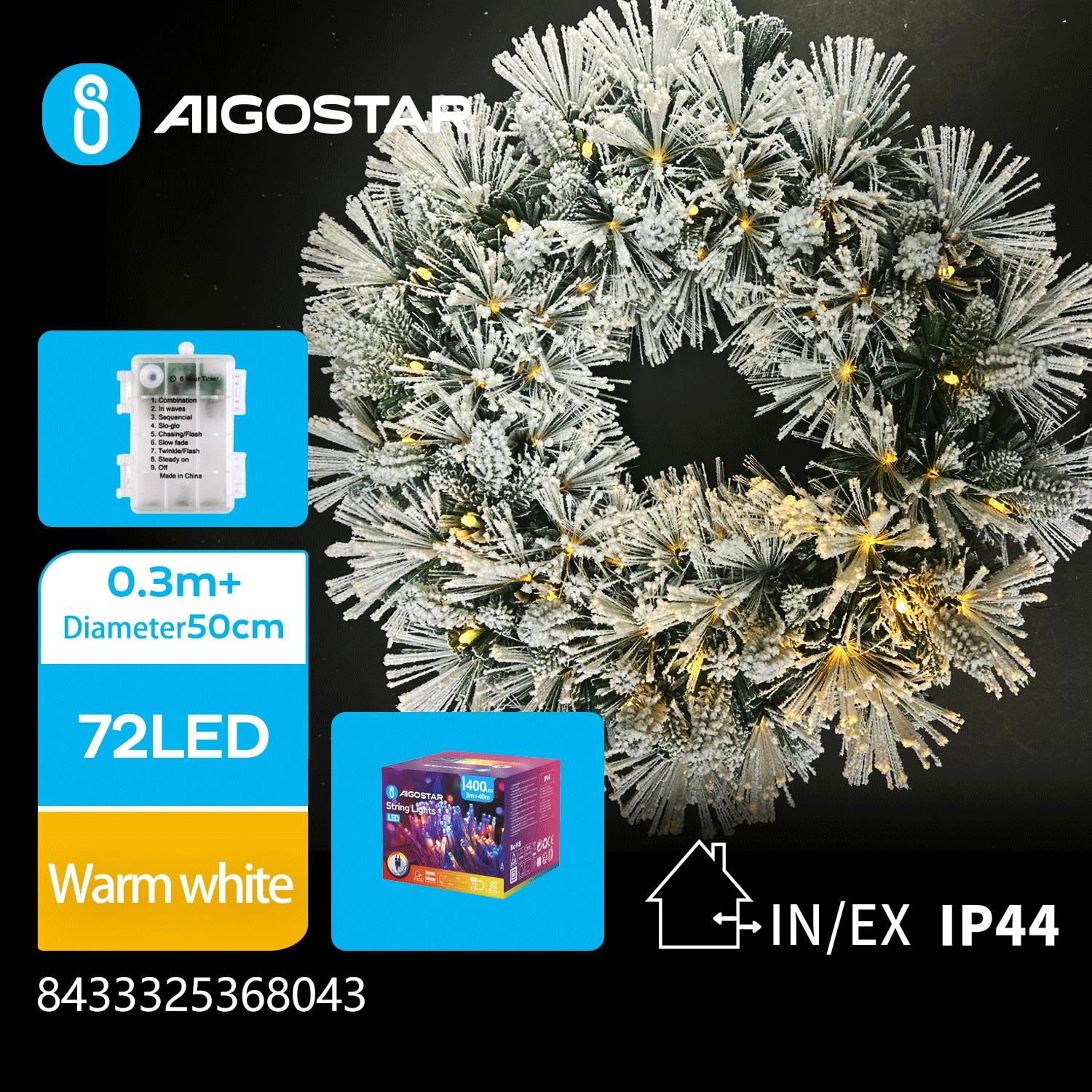 Christmas decorations-3AA Battery case luminous Flocking flower ring-Diameter 50CM-Warm white-8blink+time-IP44