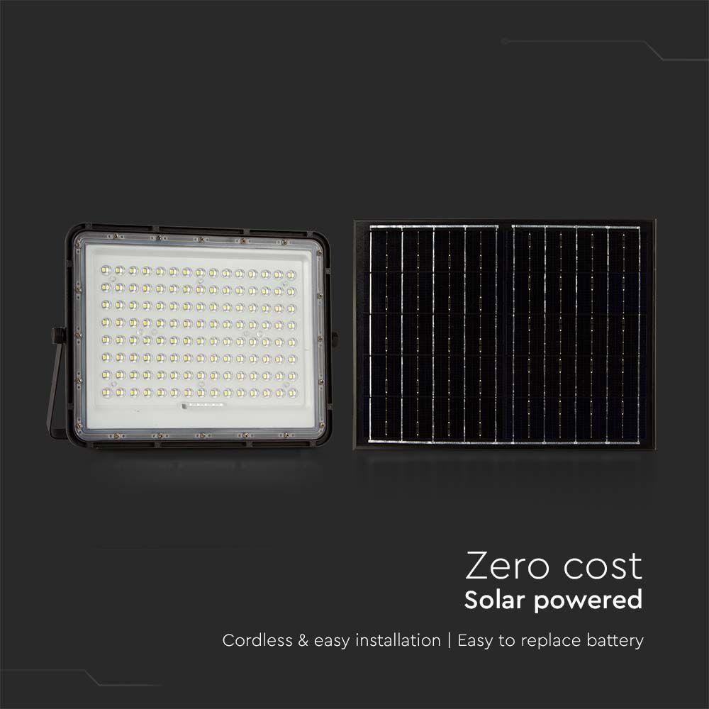 20W Solarny naświetlacz LED z czujnikiem zmierzchu, Panel z przewodem: 3m, Pilot, Bateria 16000mAh/ Barwa:6400K, Obudowa: Czarna, VTAC, SKU 7827