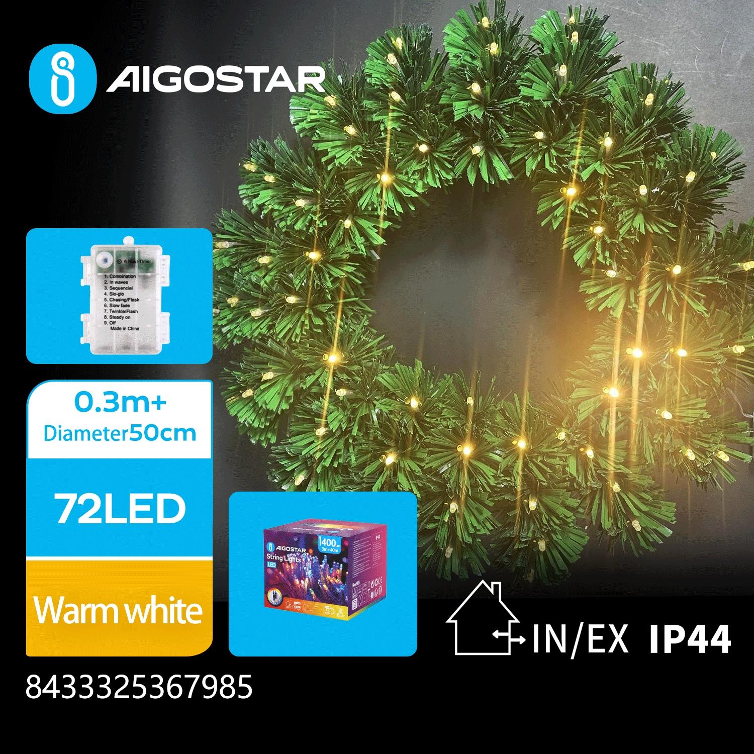 Christmas decorations-3AA Battery case luminous plastic wreath-Diameter 50CM-Warm white-8blink+time-IP44