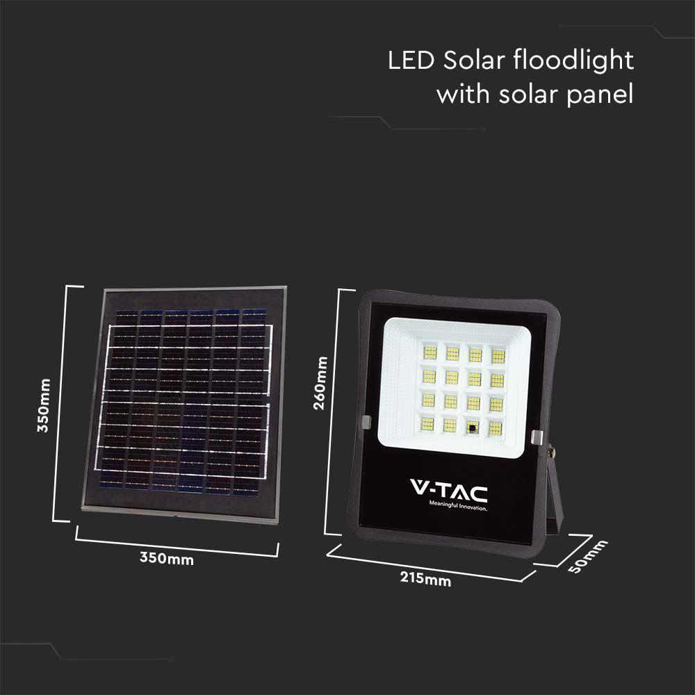 16W Naświetlacz LED solarny, Panel z przewodem, Pilot, Barwa:6400K , Obudowa: Czarna, VTAC, SKU 6968