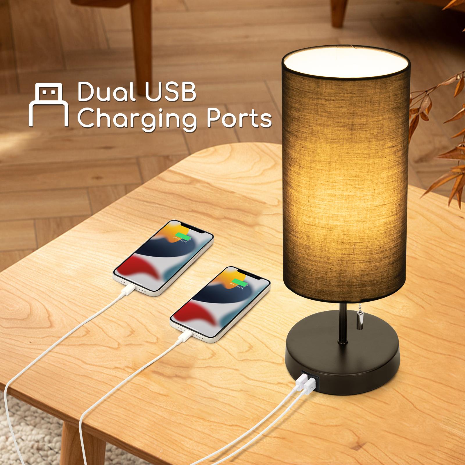 Lampa stołowa metalowa z dwoma USB