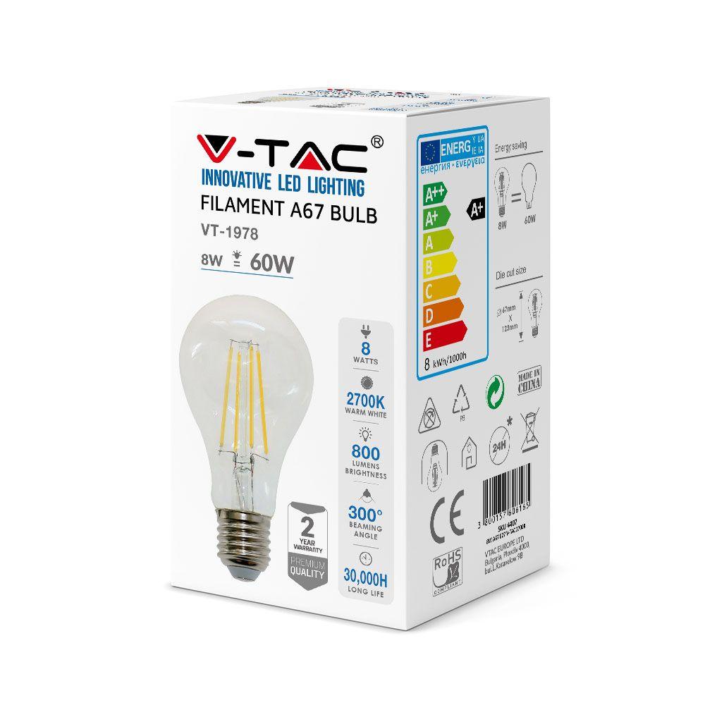 VT-1978 8W A67 LED FILAMENT BULB 4000K E27