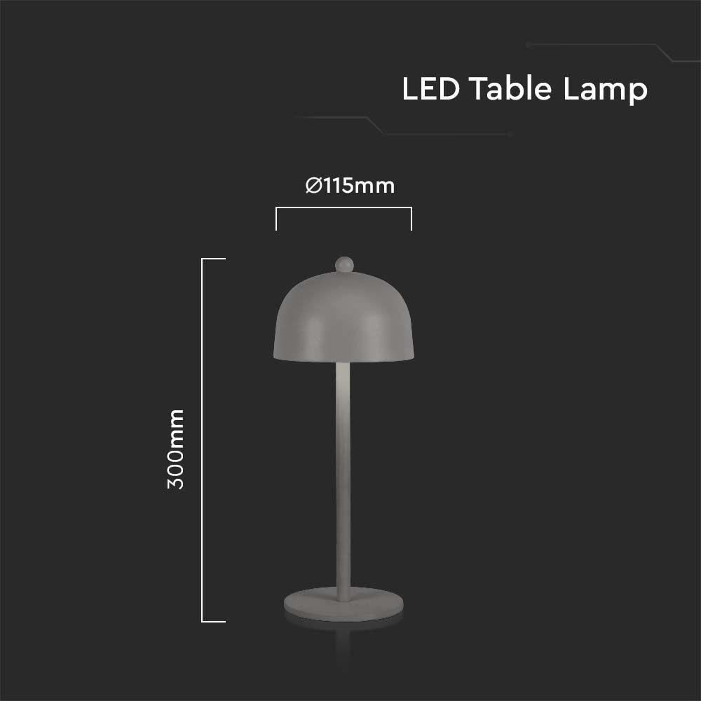 Lampka nocna LED zasilana bateryjnie, Wysokość:30cm, Bateria 1800mAh, Ściemnianie przez dotyk, Barwa:3w1, Obudowa: Szara, VTAC, SKU 7987