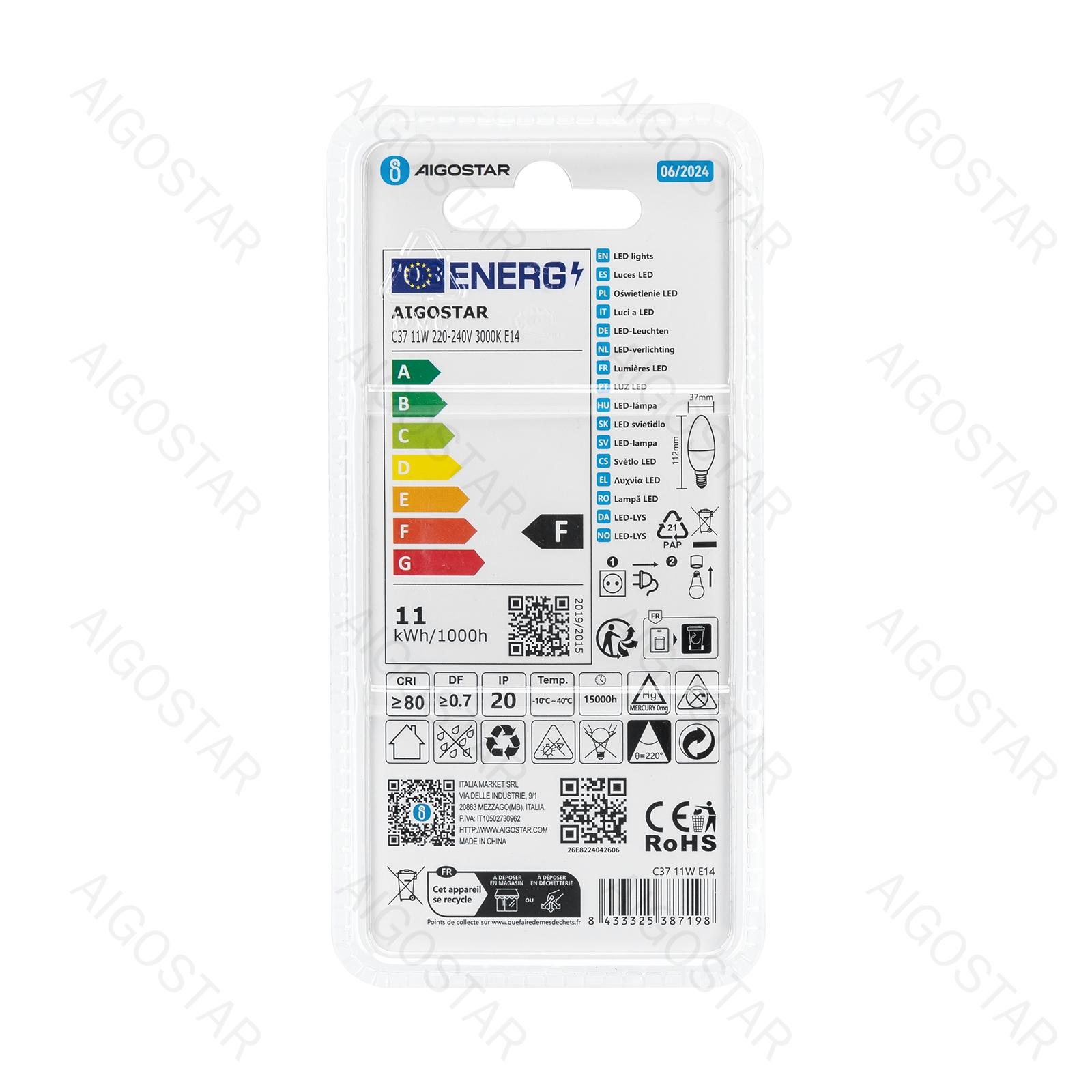 LED A5 C37 E14 11W 3000K