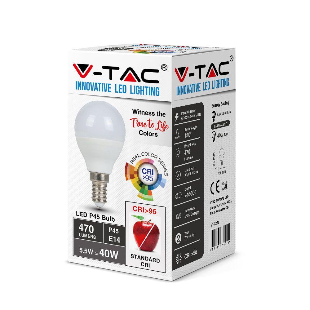 VT-2236 5.5W P45 LED PLASTIC BULB 2700K E14 ,CRI>95