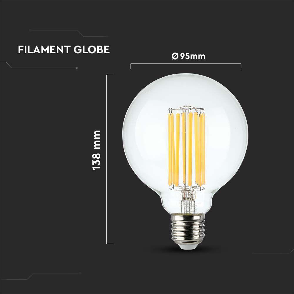 18W G95 Żarówka LED Filament, Barwa:3000K, Skuteczność: 135lm/W, Trzonek:E27, VTAC, SKU 212803