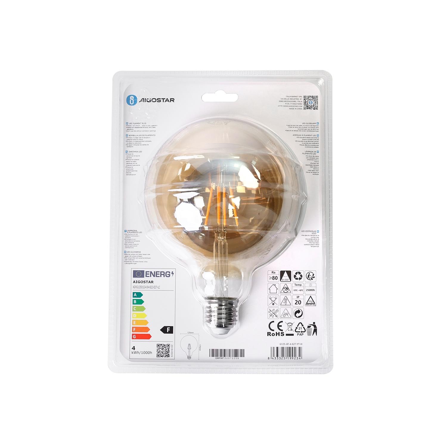 LED Filament Bulb (Amber) G125 E27 4W