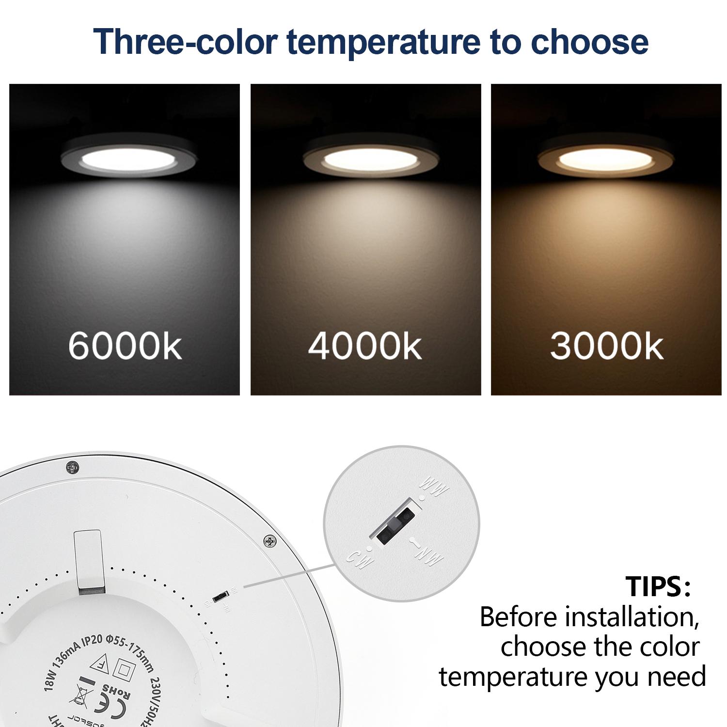 E6 LED Round Downlight 18W Adjustable Size and Color Temperature