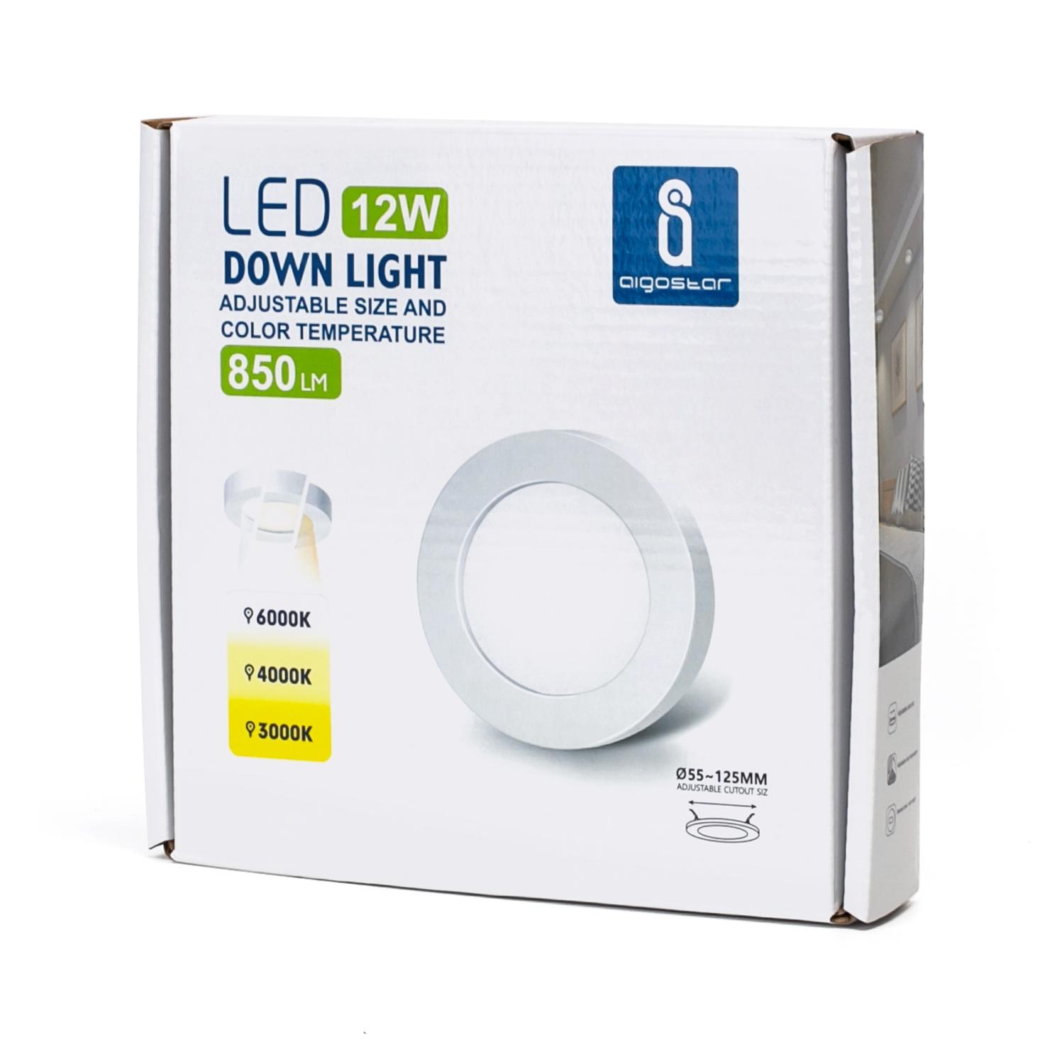 E6 LED Round Downlight 12W Adjustable Size and Color Temperature