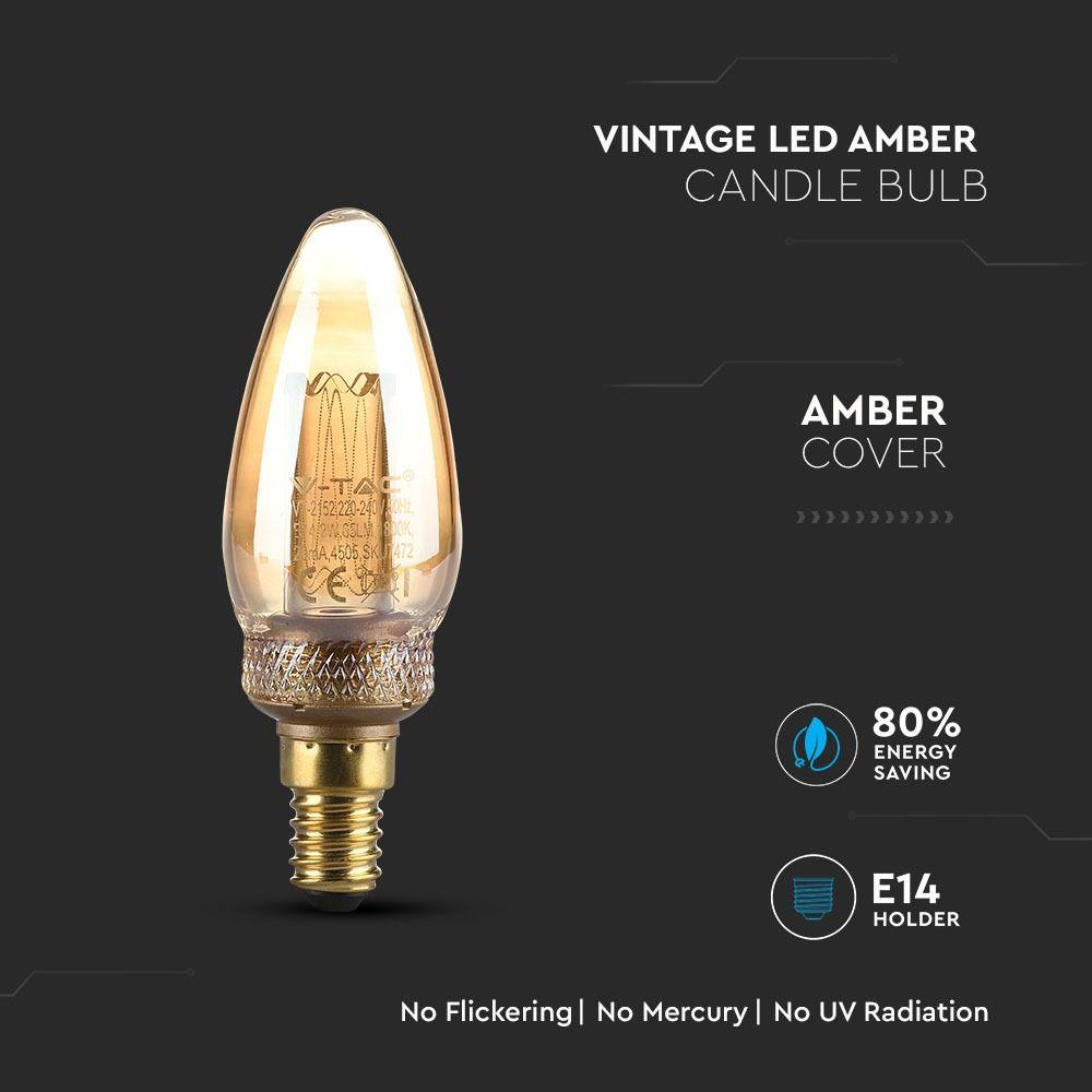 VT-2152 2W LED ART FILAMENT CANDLE BULB-AMBER GLASS 1800K E14