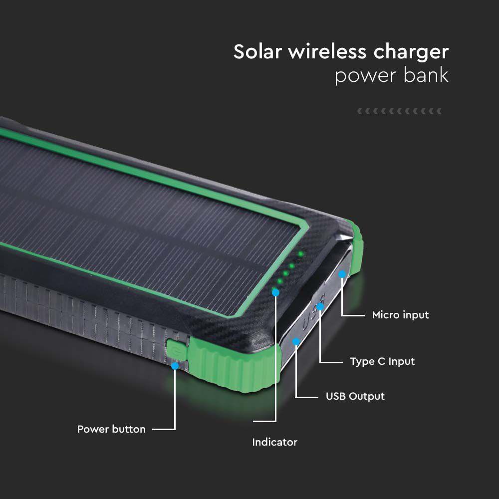 VT-11111 10000mAh SOLAR WIRELESS CHARGER POWER BANK BLACK