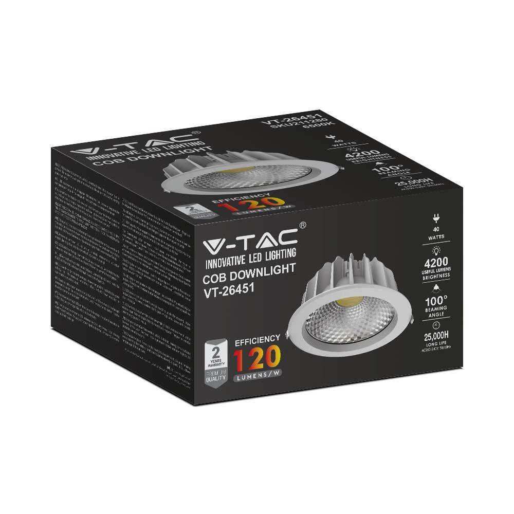 40W Oprawa wpuszczana reflektor LED, Barwa:6000K, HIGH LUMEN, VTAC, SKU 211280