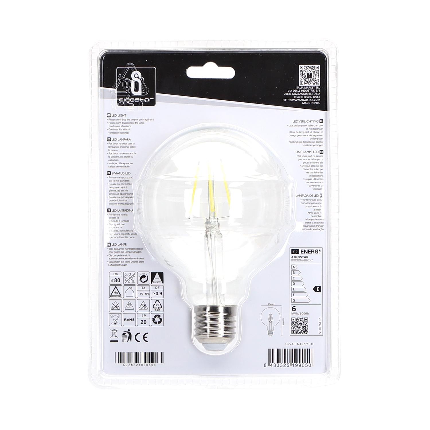 LED Filament Bulb (Clear) G95 E27 6W