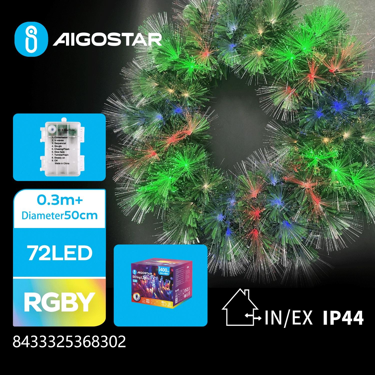 Christmas decorations-3AA Battery case luminous fiber optic flower ring-Diameter 50CM-RGBY-8blink+time-IP44