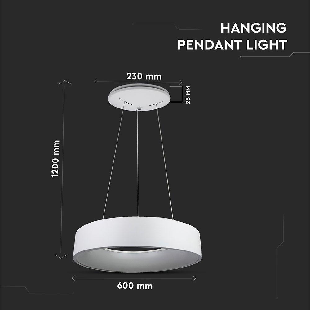 D 30W Lampa Wisząca LED, Barwa:3000K, Biały, Ściemniana, VTAC, SKU 3995